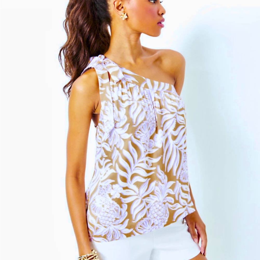 🌸Brand new Lilly Pulitzer BEXLER ONE SHOULDER TOP - RATTAN - BON VIVANTS💐